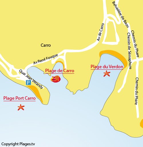 Mappa della Spiaggia porto di Carro a La Couronne