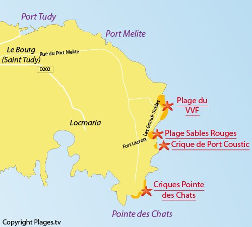 Carte de la plage de Port Coustic sur l'ile de Groix