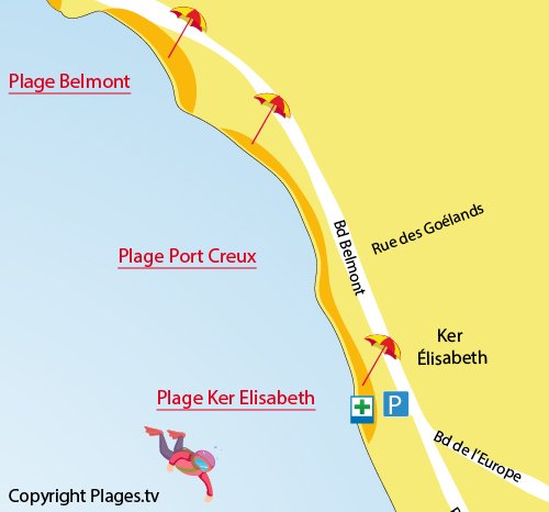 Carte de la plage de Port Creux de La Turballe