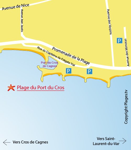 Map of Port du Cros Beach in Cagnes-sur-Mer