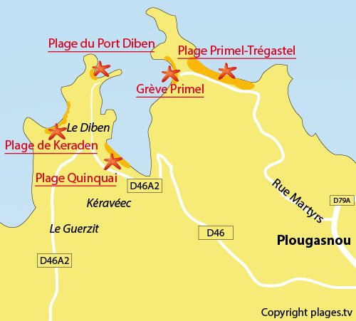 Carte de la plage du Port du Diben à Plougasnou