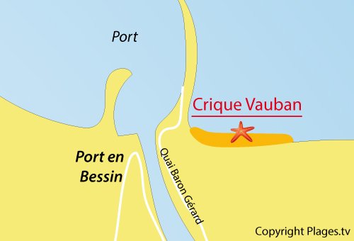 Carte de la plage à Port en Bessin dans le Calvados