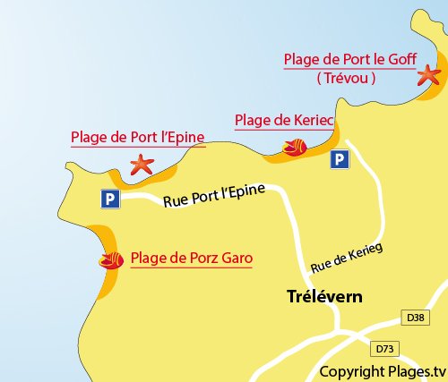 Carte de la plage de Port l'Epine à Trélévern