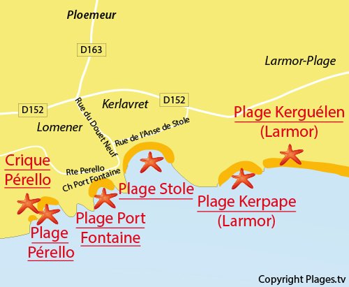 Carte de la plage de Port Fontaine à Ploemeur