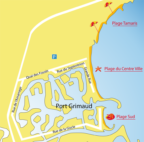 Mappa della Spiaggia del Centro di Port Grimaud