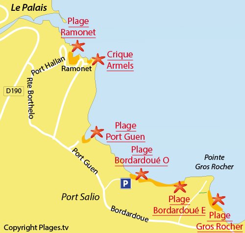 Carte de la plage de Port Guen à Belle Ile - Le Palais