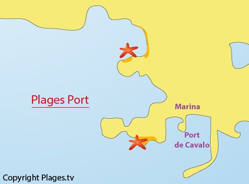 Carte des plages à proximité du port de Cavallo - Archipel Lavezzi