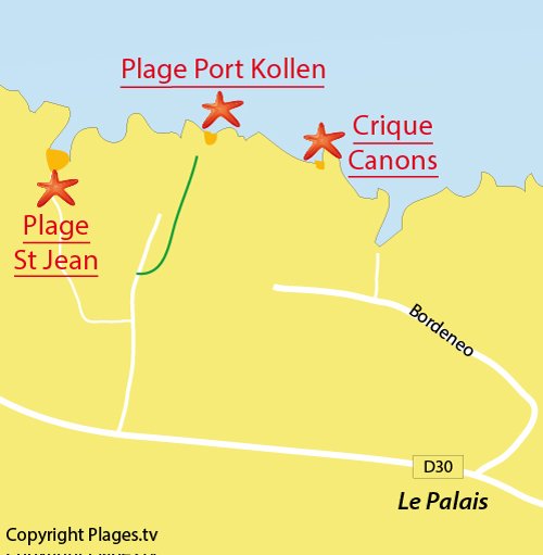 Carte de la plage de Port Kollen à Belle Ile en Mer