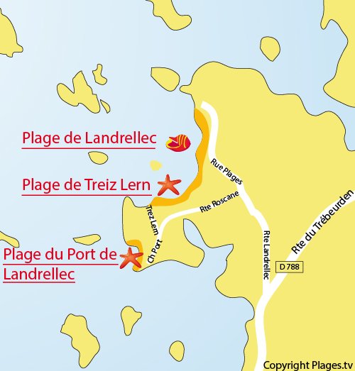 Plan de la plage de Port de Landrellec à Pleumeur Bodou