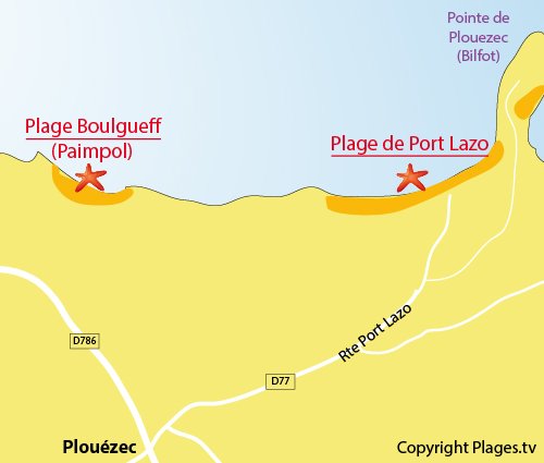 Plan de la plage de Port-Lazo de Plouézec