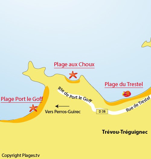 Plan de la plage de Port le Goff à Trévou Tréguignec