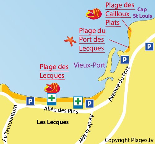 Mappa della Spiaggia del Porto di Les Lecques a St Cyr sur Mer