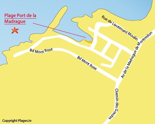 Carte de la plage du Port de la Madrague à Marseille