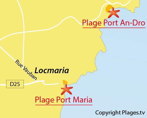 Carte de la plage de Port Maria à Belle Ile