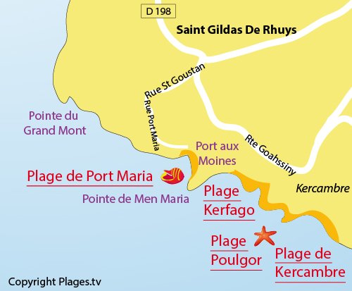 Carte de la plage de Port Maria à St Gildas de Rhuys