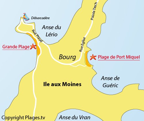 Plan de la plage de Port Miguel sur l'ile aux Moines