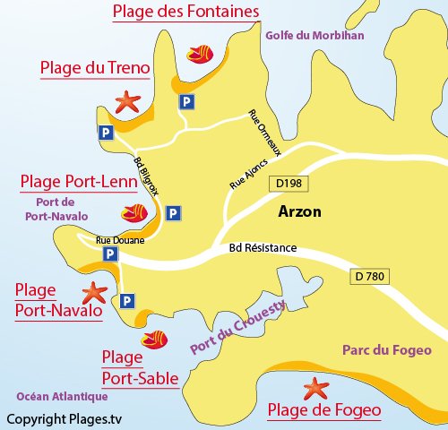 Plan de la plage de Port Navalo à Arzon