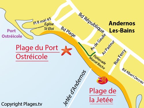 Carte de la plage du Port Ostréicole d'Andernos les Bains