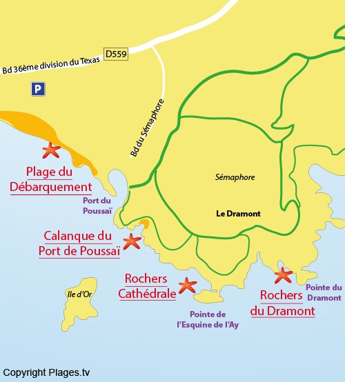 Mappa della Calanque del Porto di Poussai a St Raphael - Francia