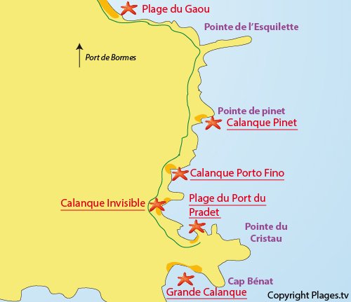 Map of the Port du Pradet Beach in Bormes les Mimosas