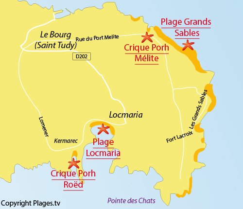 Carte de la plage de Port Roed sur l'ile de Groix