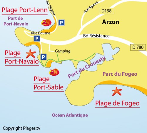 Plan de la plage de Port Sable à Arzon