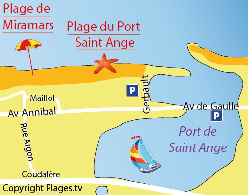 Mappa della Spiaggia del Porto Saint Ange a Port Barcarès