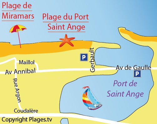 Plan de la plage de Port Saint Ange à Port Barcarès