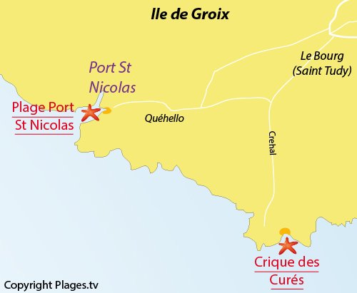 Carte de la plage de Port St Nicolas sur l'ile de Groix