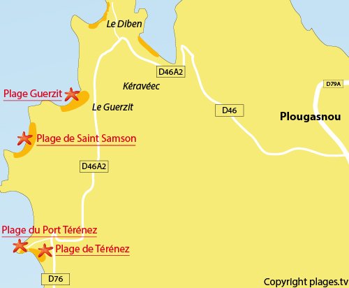 Carte de la plage dans le port de Térénez - Plougasnou