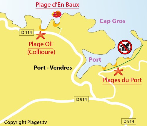 Map of the beaches in the Port-Vendrès harbour