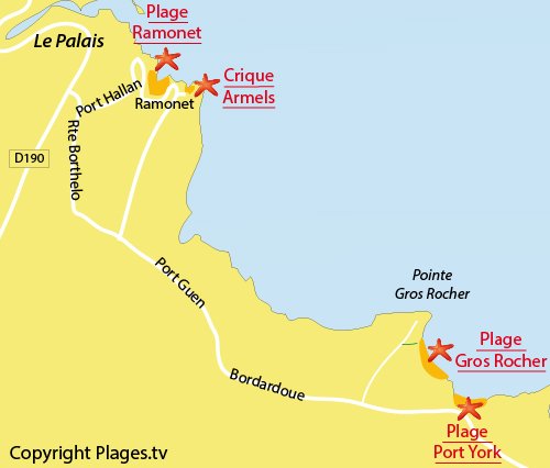 Carte de la plage de Port York à Belle Ile en Mer