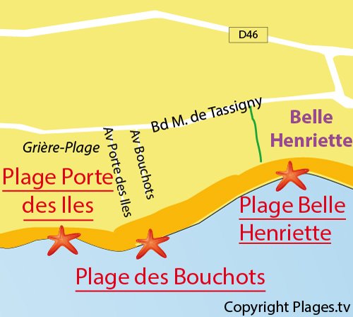 Carte de la plage de la Porte des Iles - La Tranche