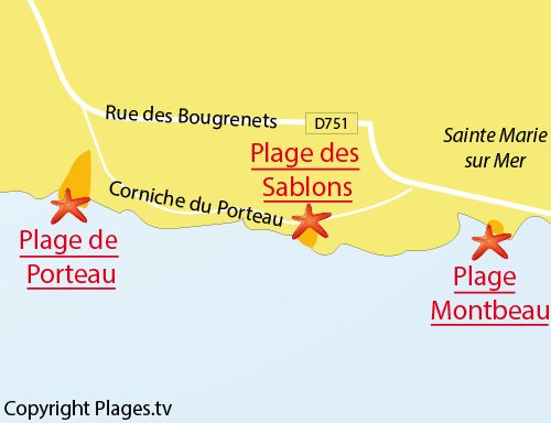 Carte de la plage de Porteau à Pornic