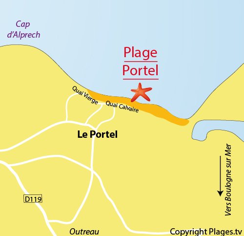 Map of Portel beach in North of France