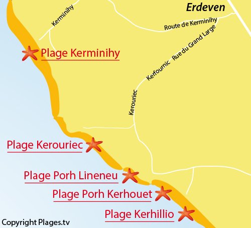 Map of Porh Kerhouet Beach in Erdeven