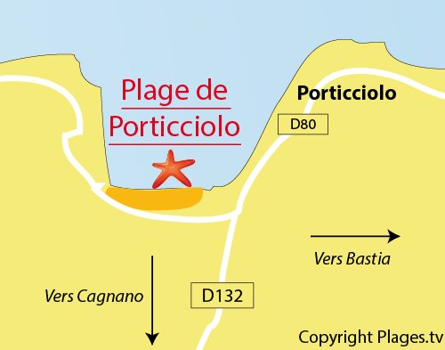 Carte de la plage de Porticciolo dans le Cap Corse