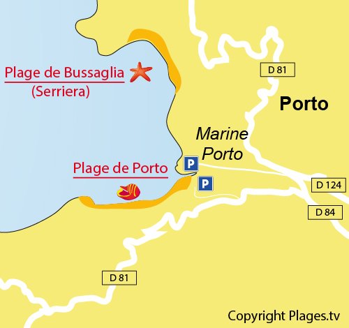 Plan de la plage dans la marine de Porto en Corse