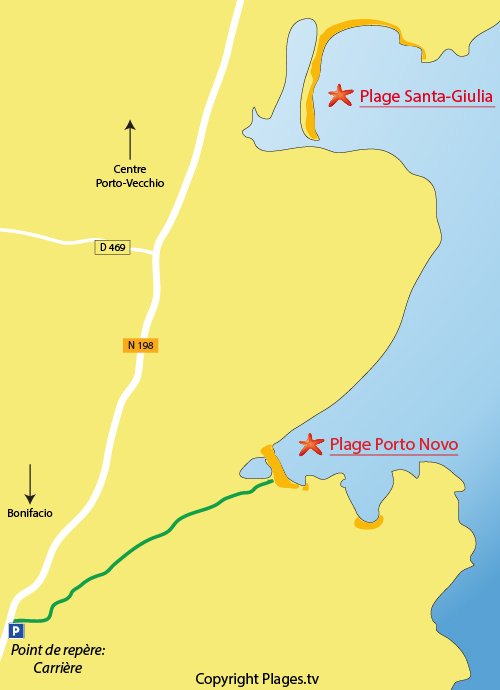 Map of Porto Novo beach in Porto-Vecchio (Corsica)