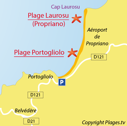 Map of Portigliolo Beach in Corsica