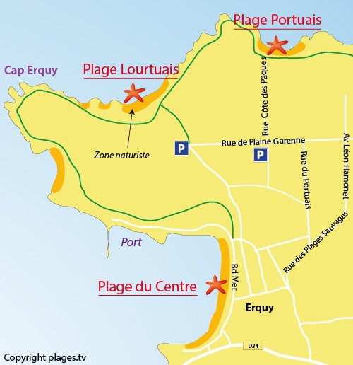 Map of Portouais Beach in Erquy