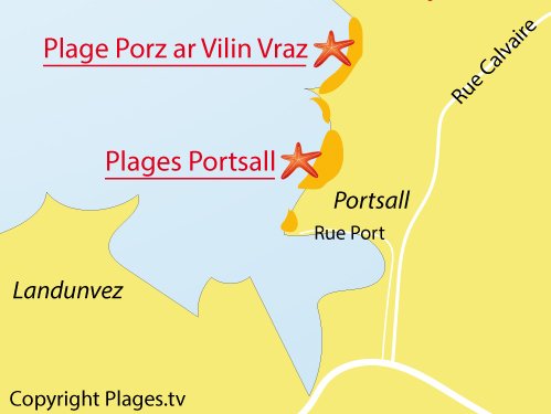 Carte de la plage de Portsall à Ploudalmézeau