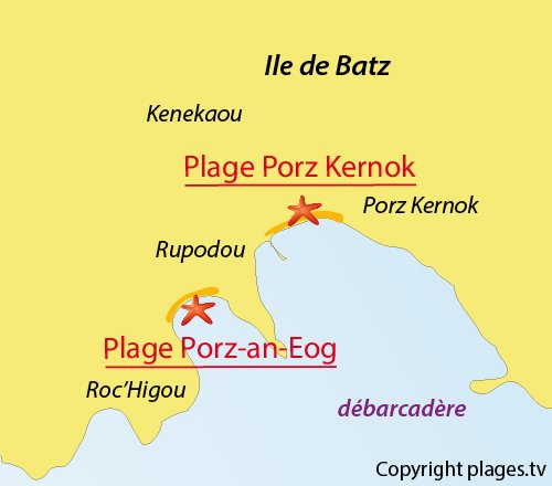 Carte de la plage de Porz an eog sur l'ile de Batz