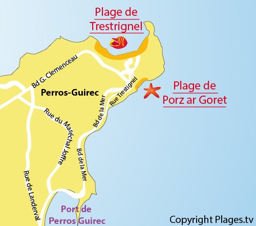 Map of the Porz ar Goret Beach in Perros Guirec