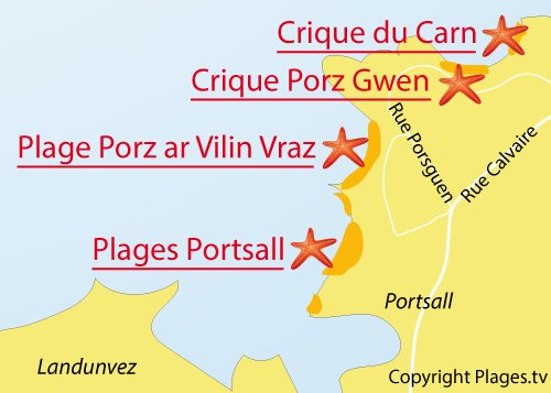 Carte de la plage de Porz ar Vilin Vraz à Ploudalmezeau en Bretagne