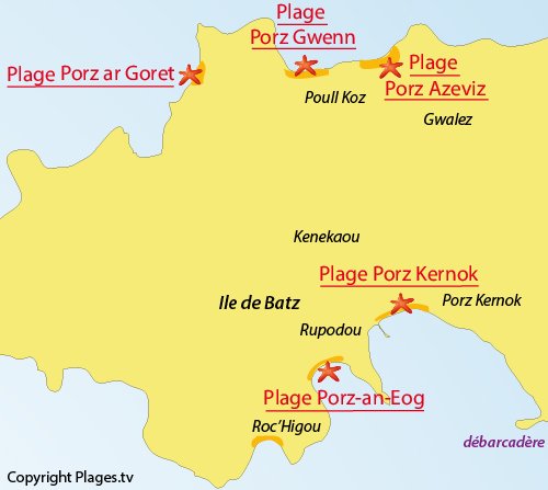 Carte de la plage de Porz Azeviz à Batz