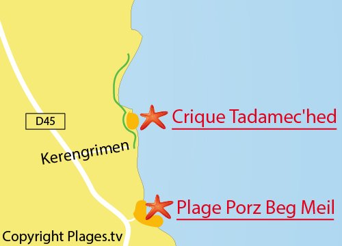 Carte de la plage de Porz Beg Meil à Fouesnant