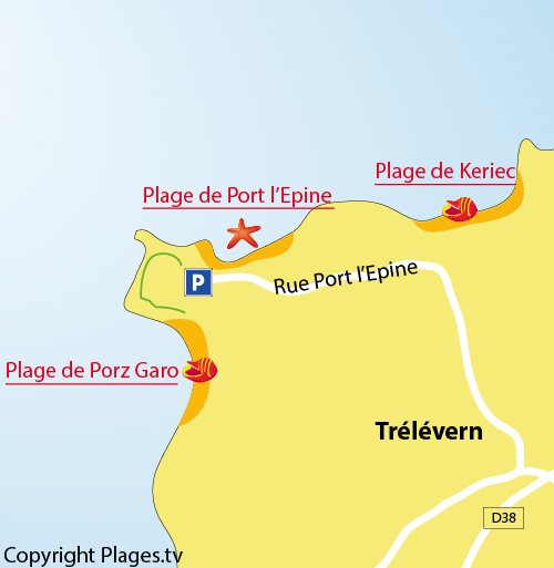 Plan de la plage de Porz Garo à Trélévern