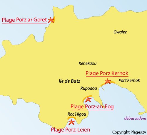 Carte de la plage de Porz ar Goret au nord de l'ile de Batz