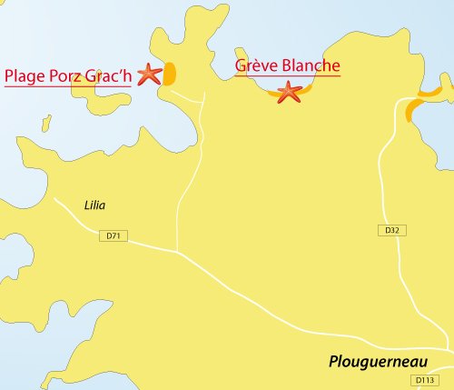 Carte de la plage de Porz Grac'h à Plouguerneau